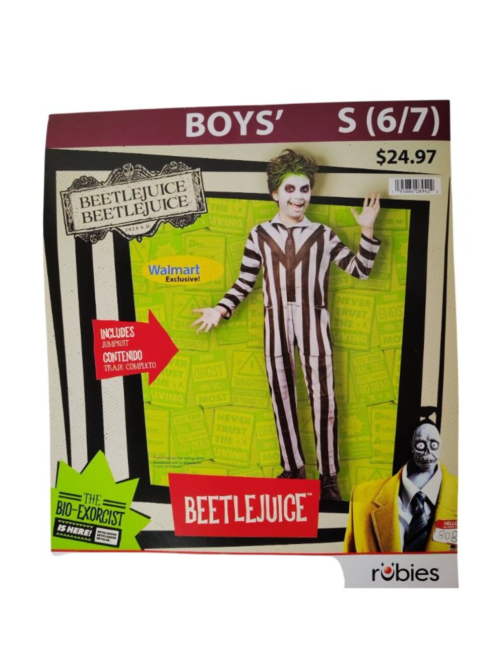 Rubies Boys Size S 6/7 Beetlejuice Costume Jumpsuit Halloween Black Striped New - Picture 2 of 6